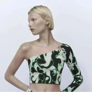 ZARA | Black/Green/Grey One  Shoulder O-Ring Knit Top Size Medium